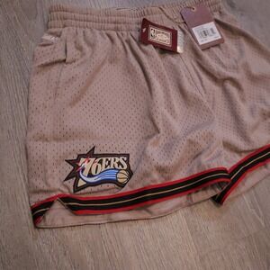 Mitchell Ness Hardwood Classics NBA Philadelphia 76ers Basketball Shorts Tan L